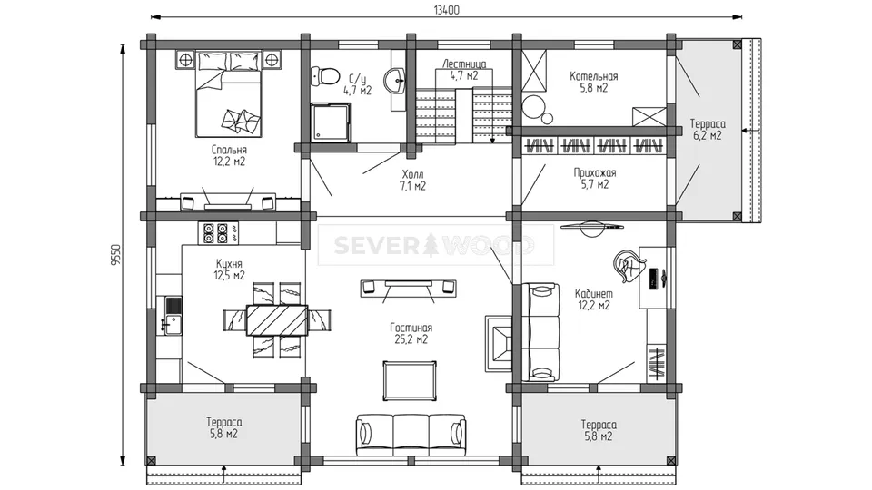 Планировка первого этажа - Комплект+