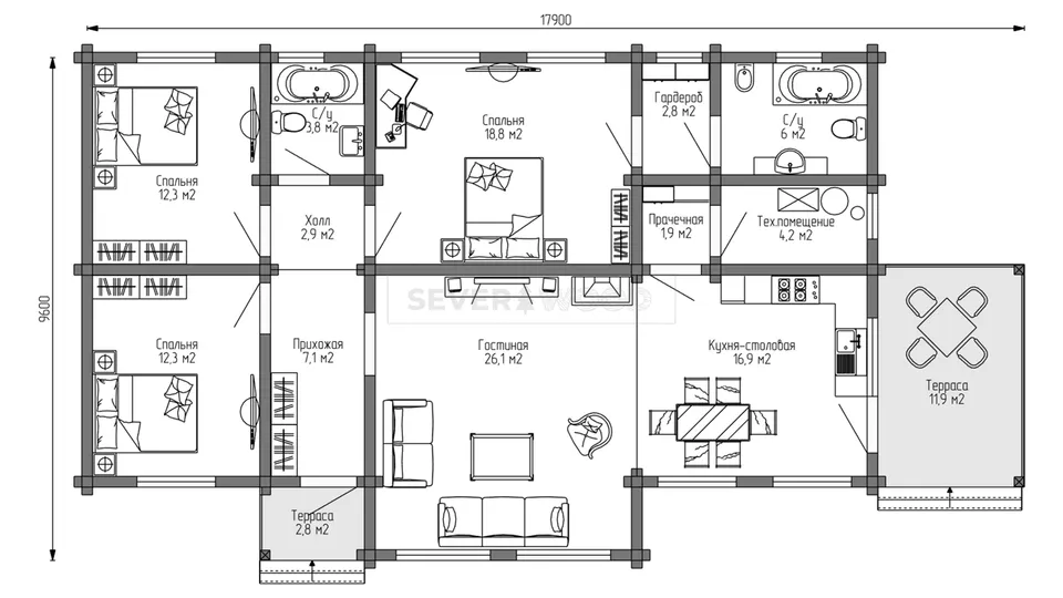 Планировка первого этажа - Комплект+