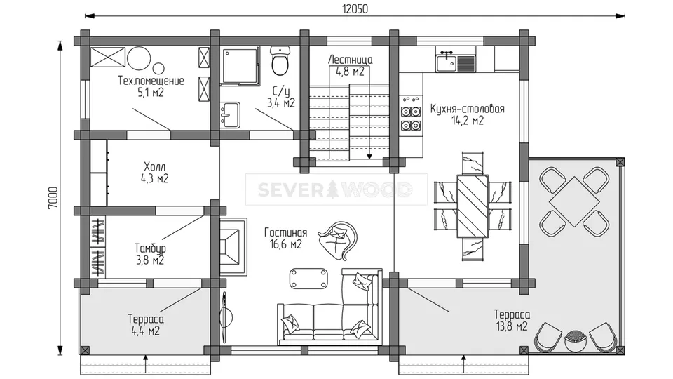 Планировка первого этажа - Комплект+
